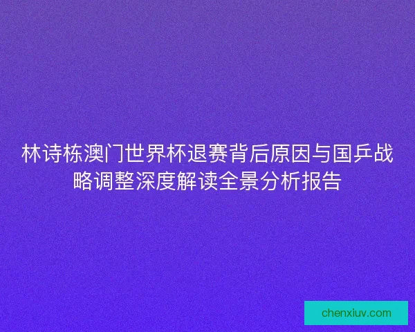 林诗栋澳门世界杯退赛背后原因与国乒战略调整深度解读全景分析报告